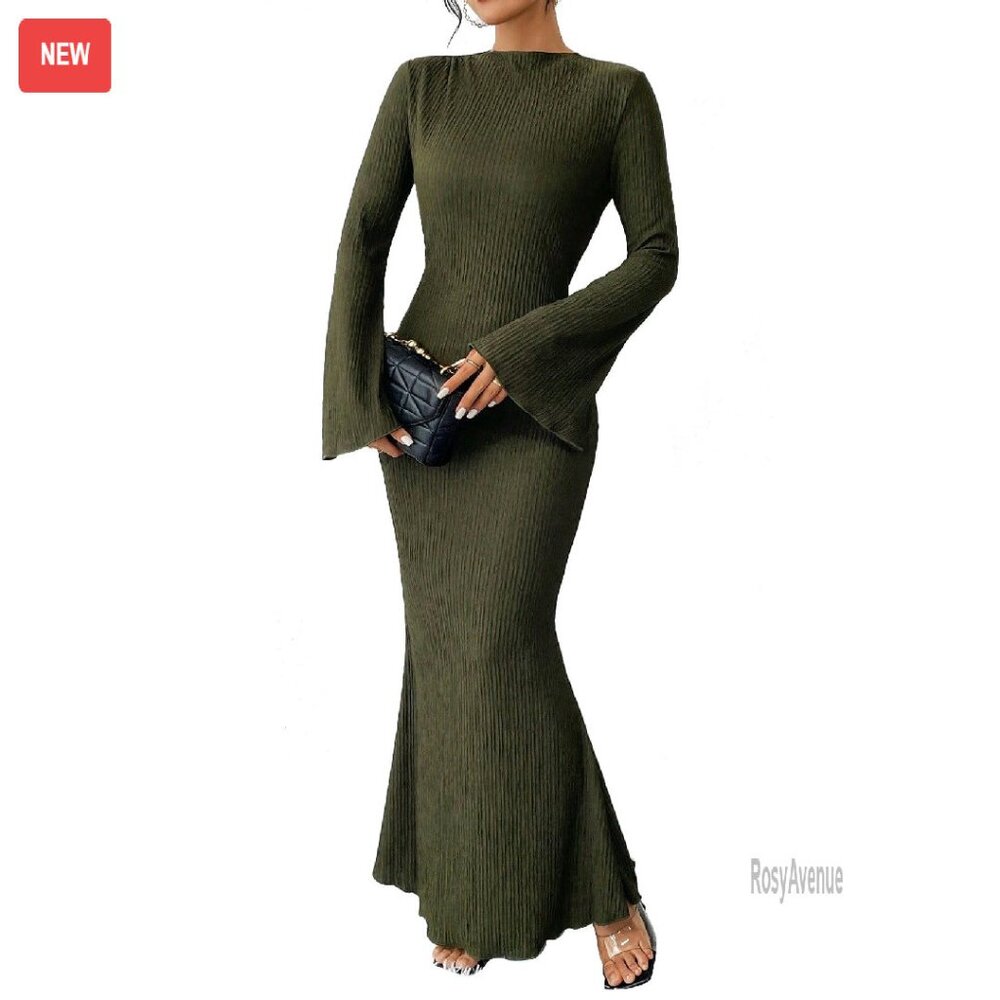 Maxi Dress With Flare Sleeves, Soft Fabric, Slimming Mermaid Hem
